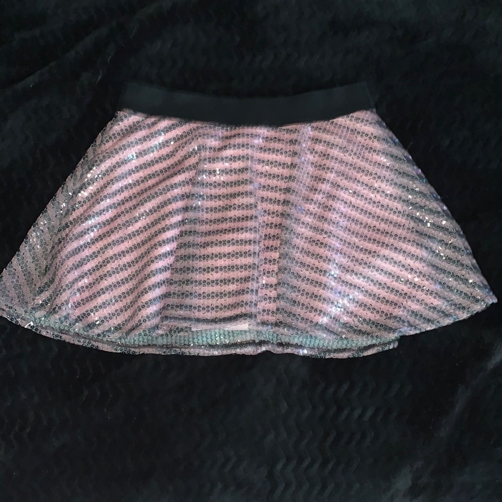 Girls Pink and Black Striped Skater Skort